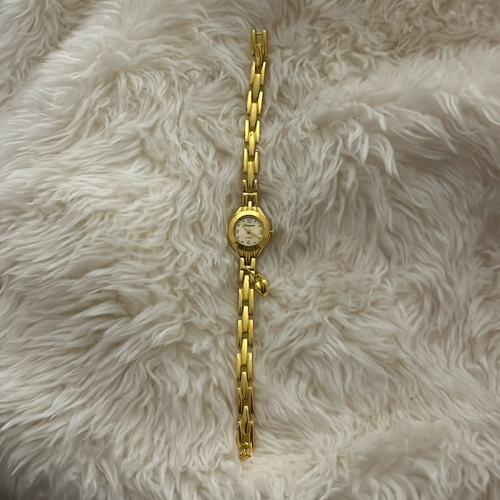Stainless steel small gold watch with heart charm